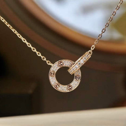 [GALE] LOVE 7,6 mm Halskette aus Roségold und Silber, komplett mit Diamanten besetzt