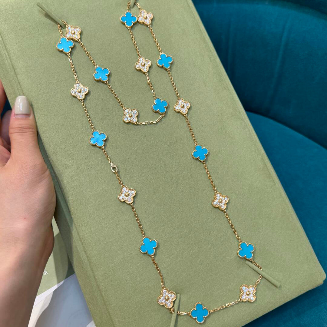 [GALE]CLOVER 20 MOTIFS TURQUOISE DIAMOND NECKLACE