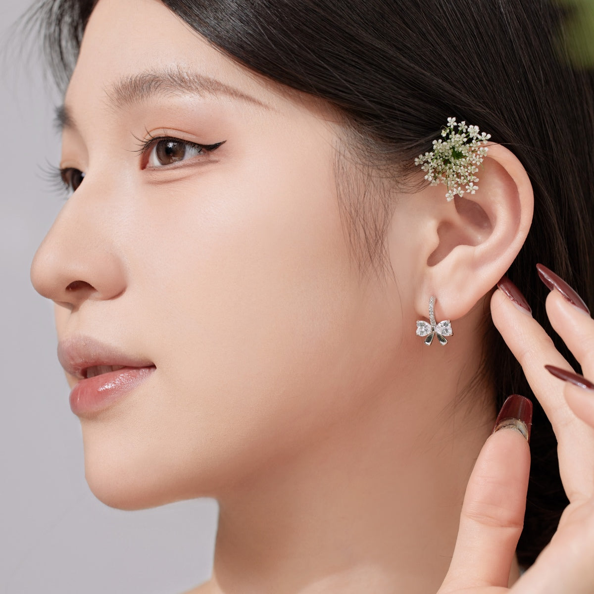 [GALE]Exquisite Earrings With Heart-Shaped Bow Design