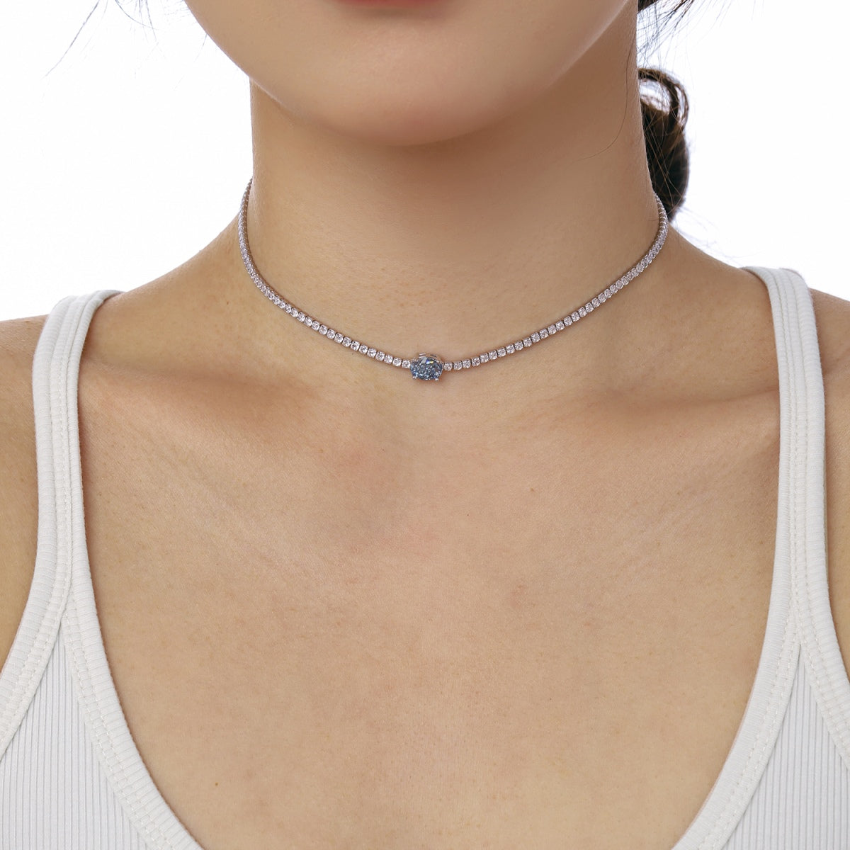 [GALE]1.0 Carat Shining Oval Cut Necklace