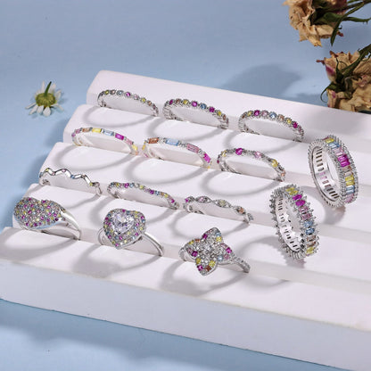 [GALE]Dainty Colorful Round Cut Party Ring