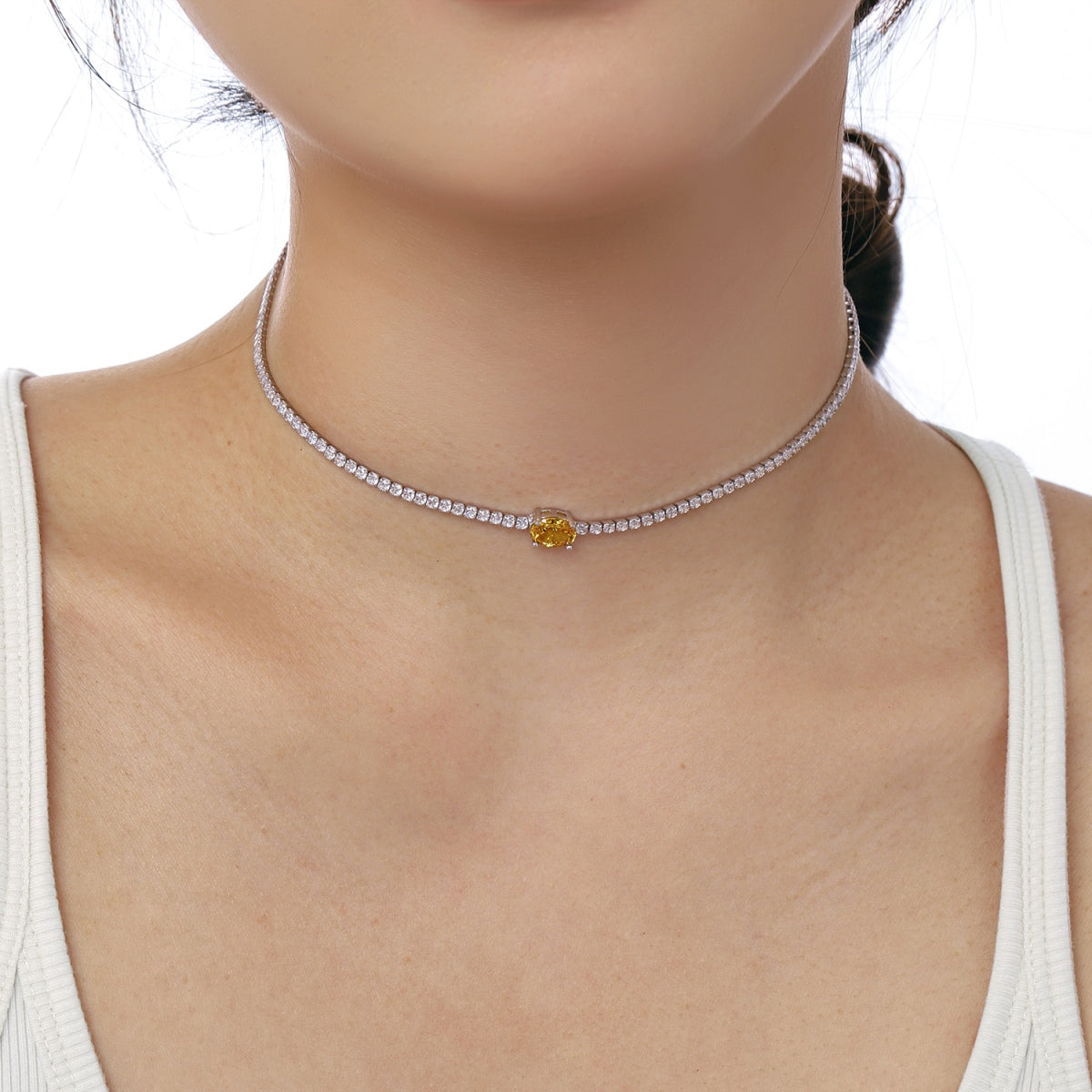 [GALE]1.0 Carat Shining Oval Cut Necklace