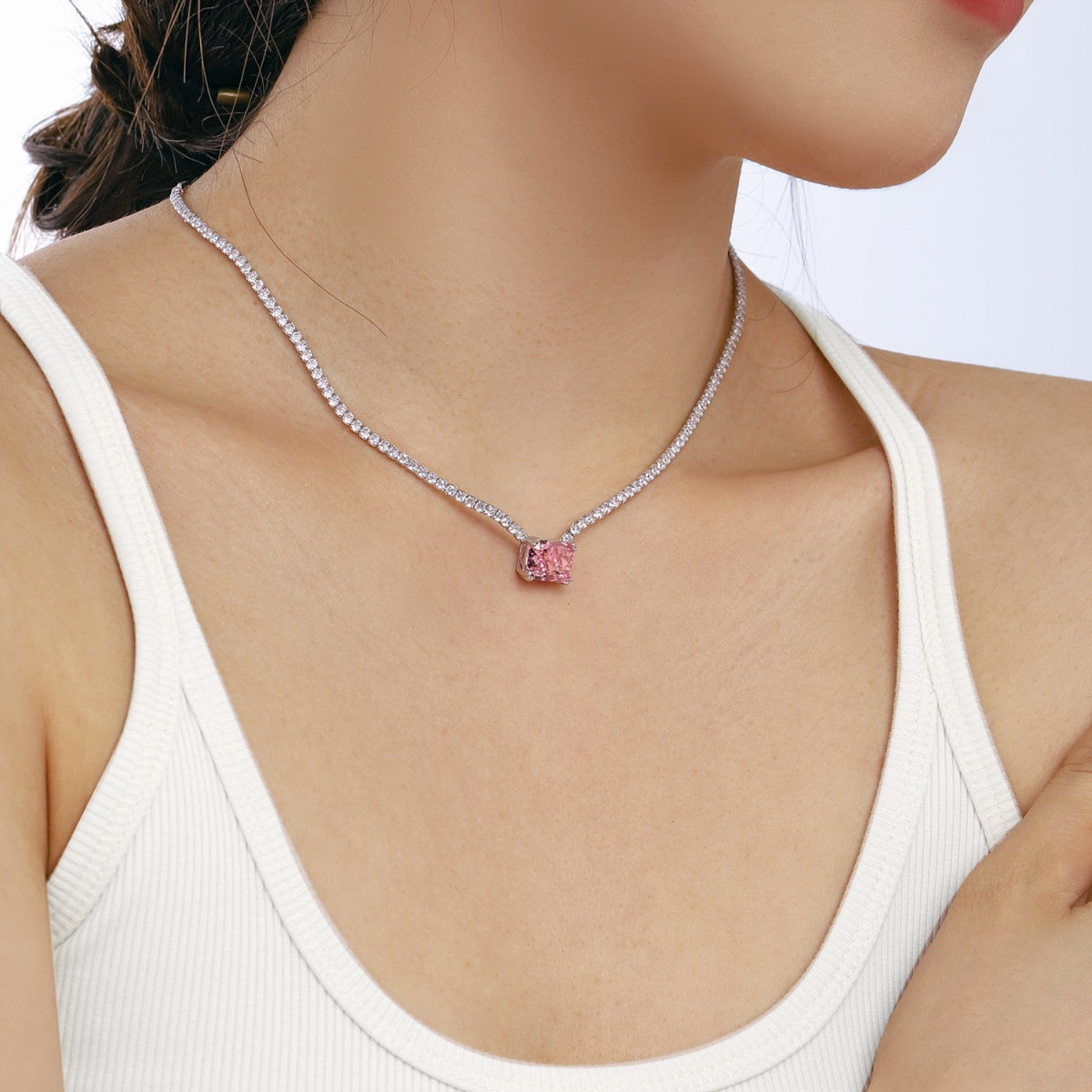 [GALE]4.0 Carat Elegant Radiant Cut Necklace