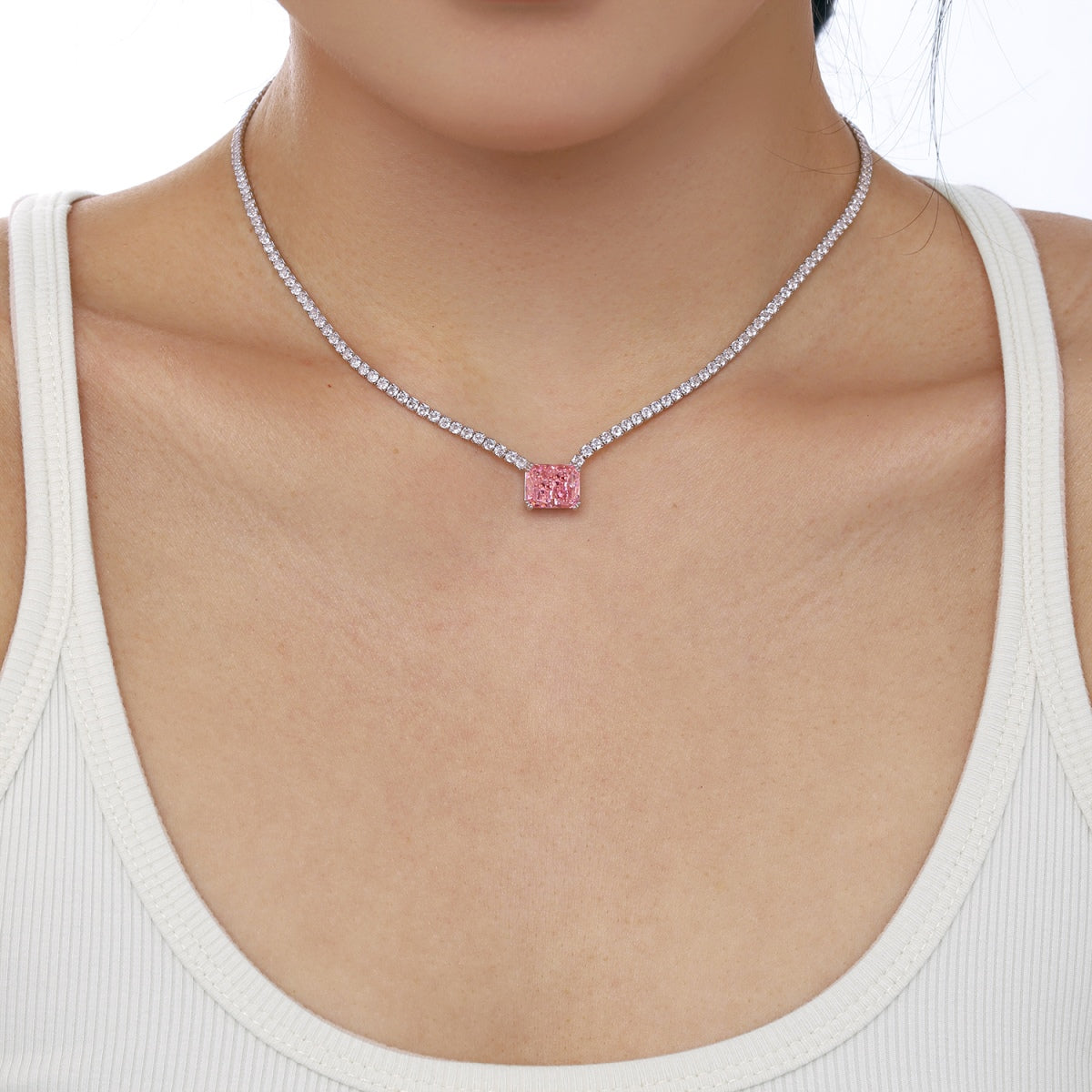 [GALE]4.0 Carat Elegant Radiant Cut Necklace