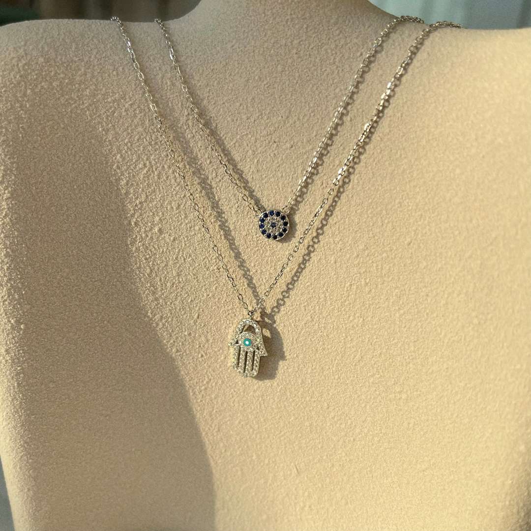 [GALE]Demon Eye Hamsa Palm Necklace