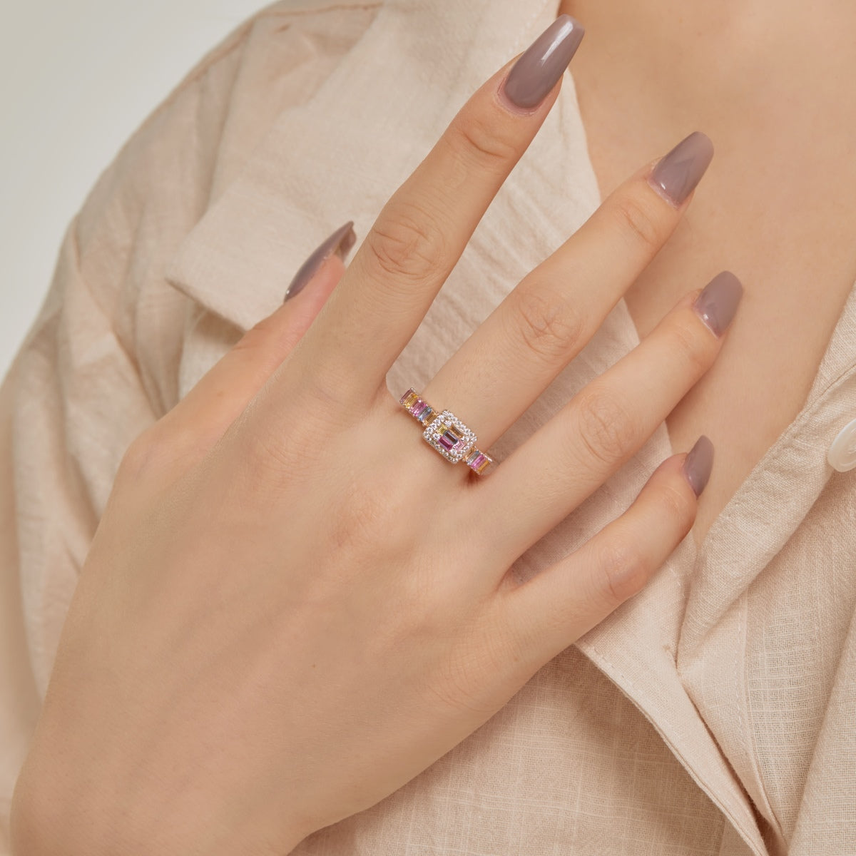 [GALE]Exquisite Colorful Radiant Cut Party Ring