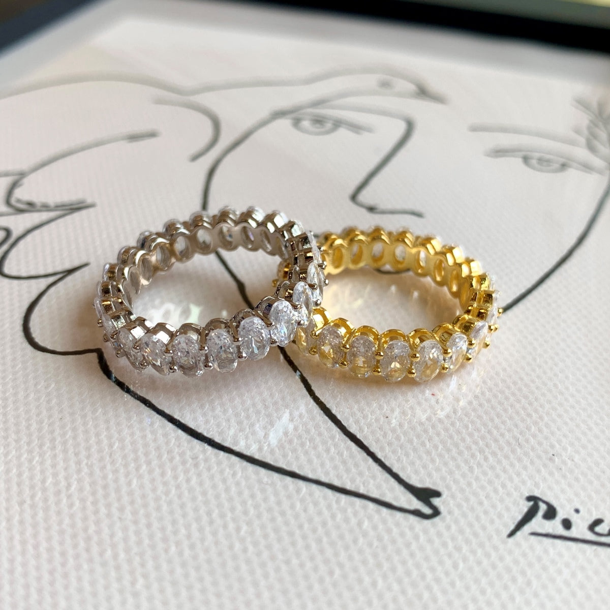 [GALE]Ornate Oval Cut Tennis Ring