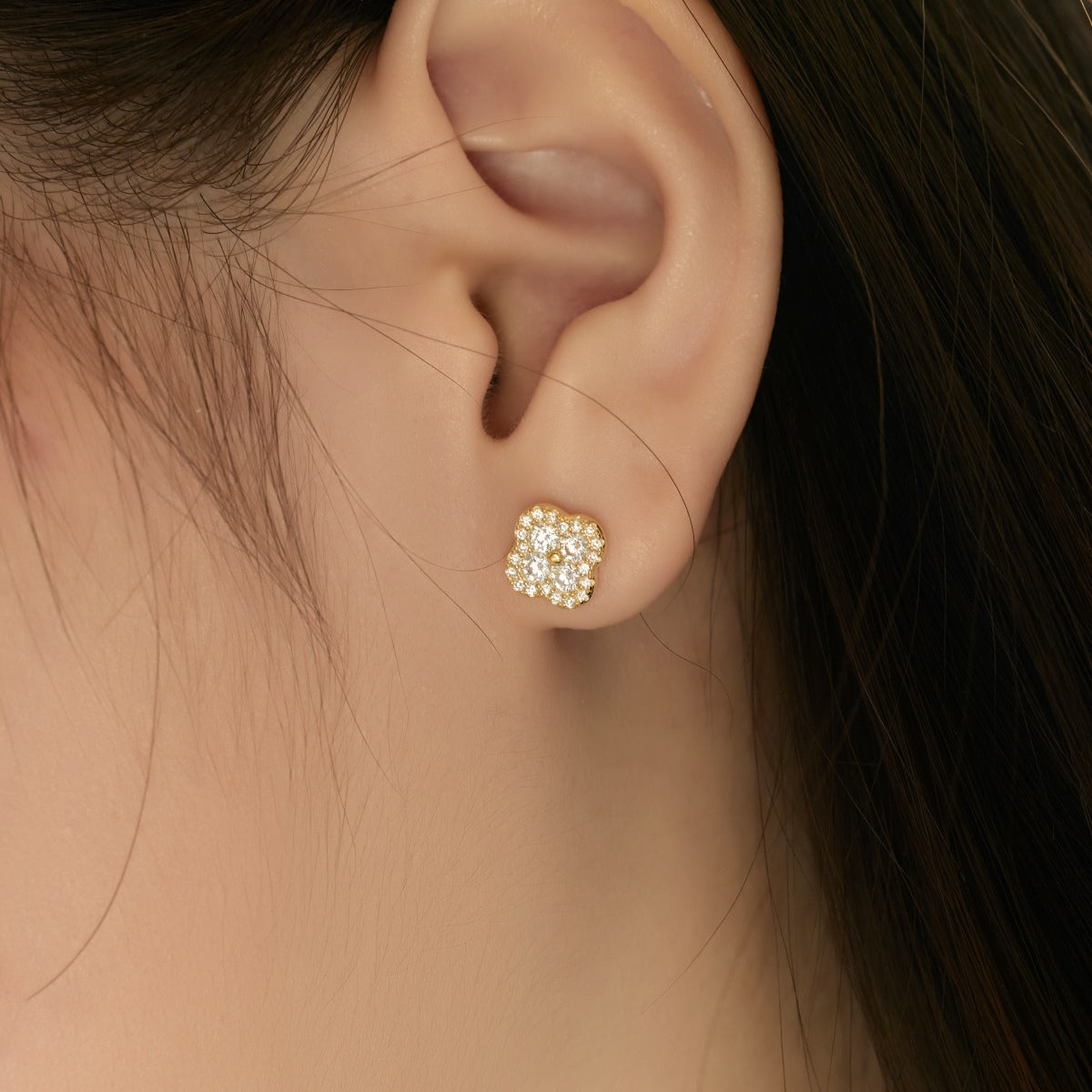 [GALE]Four-Leaf Clover Flower Shaped Earrings