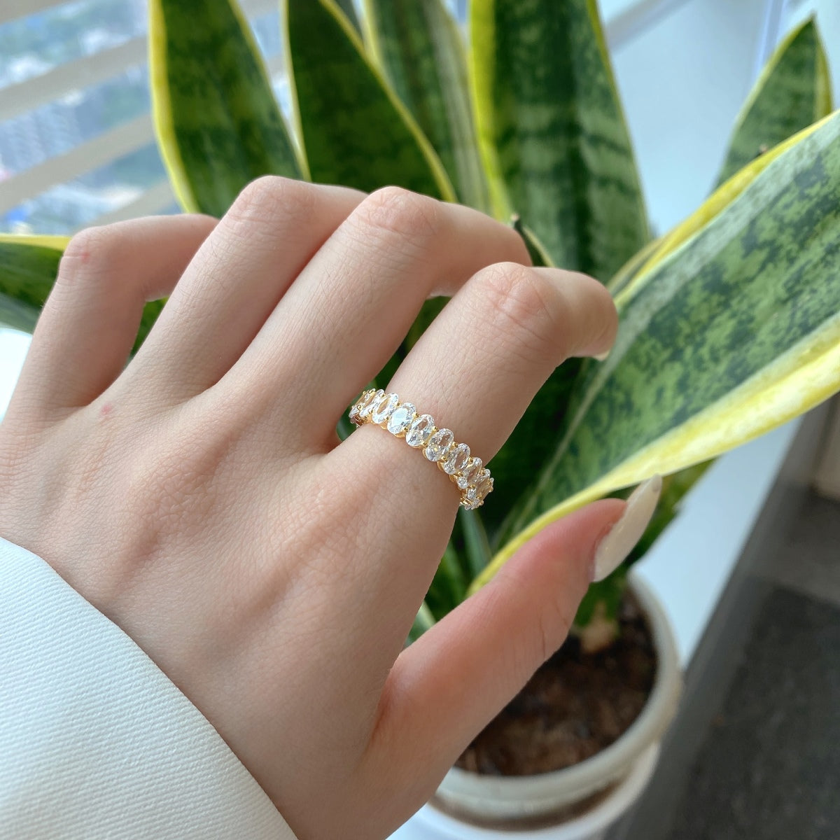 [GALE]Ornate Oval Cut Tennis Ring