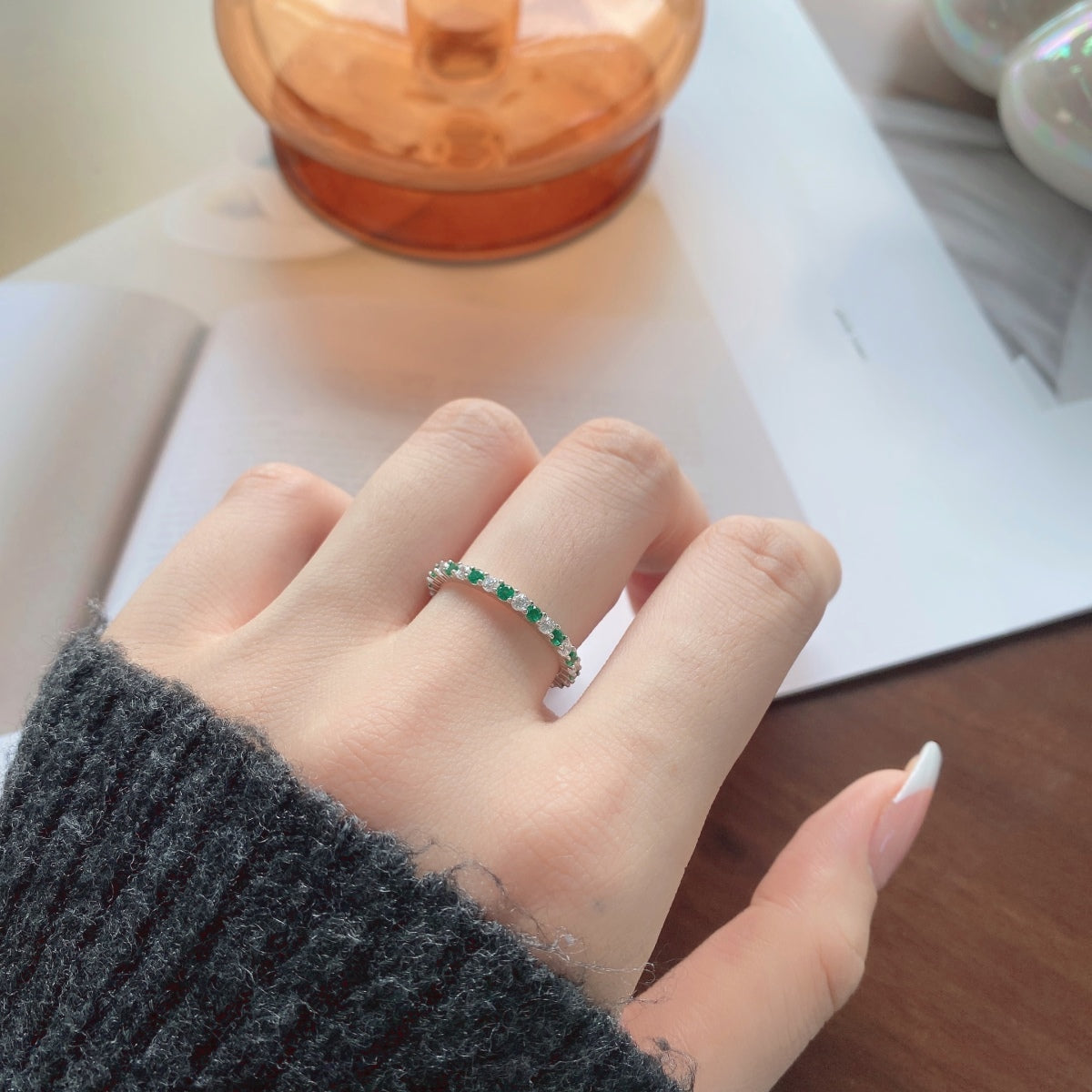 [GALE]Exquisite Colorful Round Cut Tennis Ring