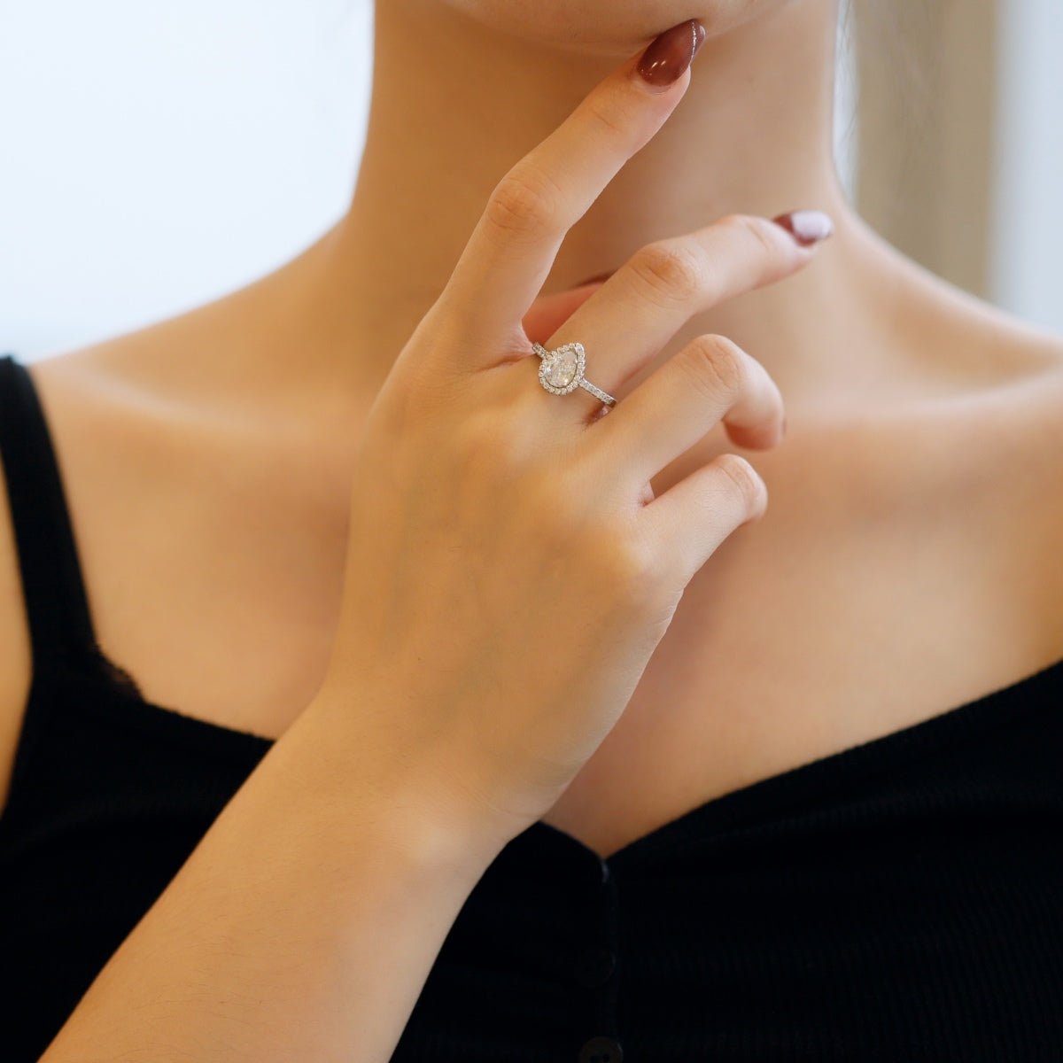 [GALE]1.0 Carat Luxurious Resplendent Water Drop Shape Wedding Ring