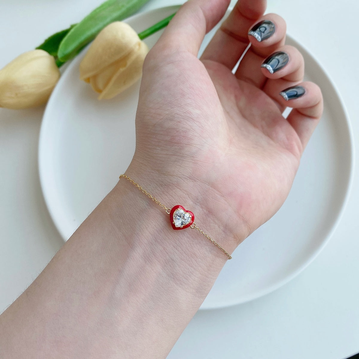 [GALE]Sparkling Romantic Heart Shape Lover Bracelet