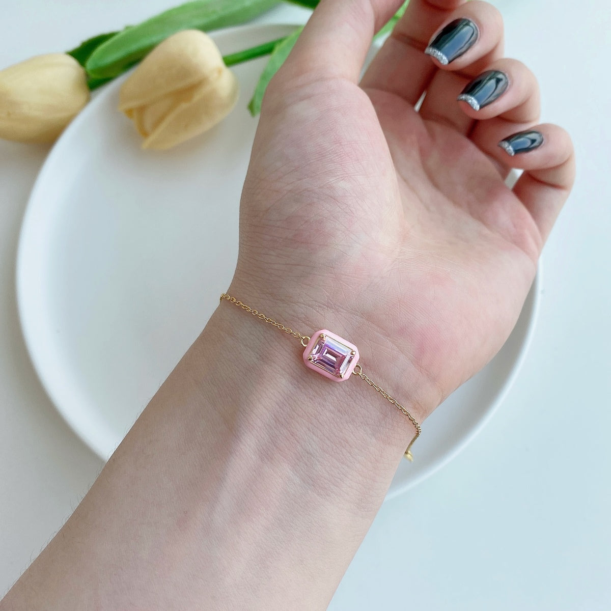 [GALE]2.0 Carat Sparkling Colorful Emerald Cut Daily Bracelet