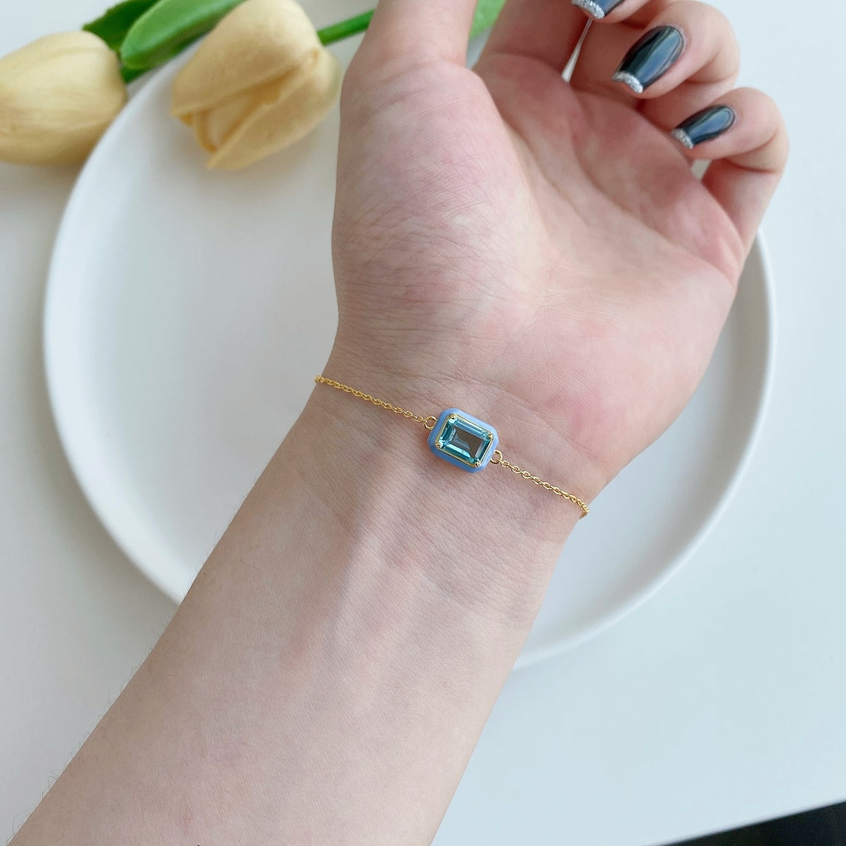 [GALE]2.0 Carat Sparkling Colorful Emerald Cut Daily Bracelet