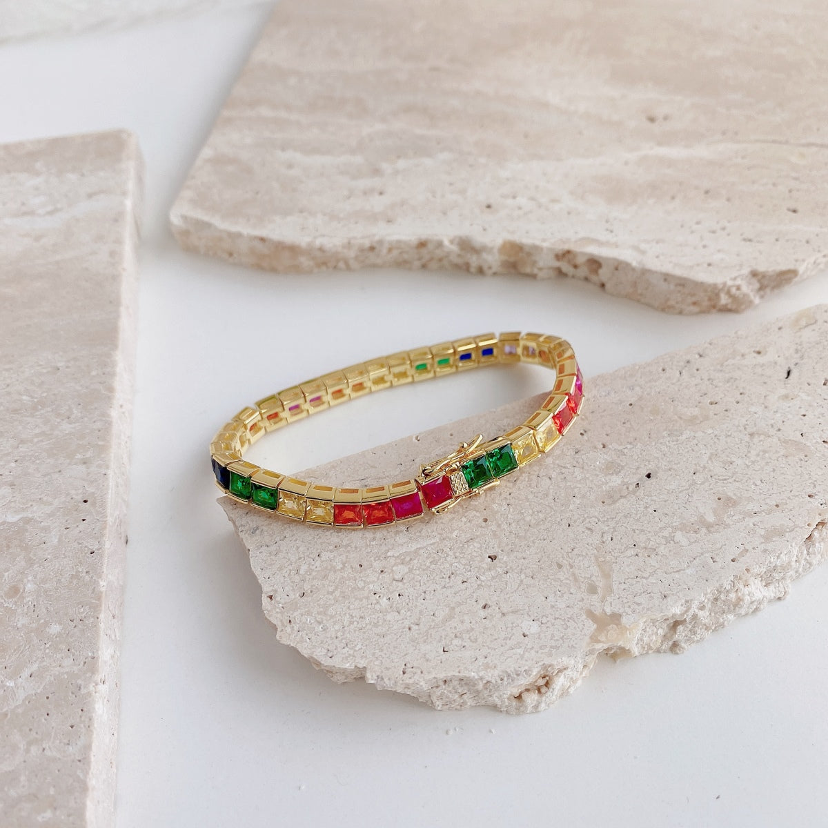 [GALE]Radiant Colorful Princess Cut Tennis Bracelet