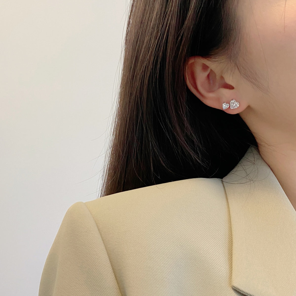 [GALE]Double Heart-Shape Classic Princess Style Earrings