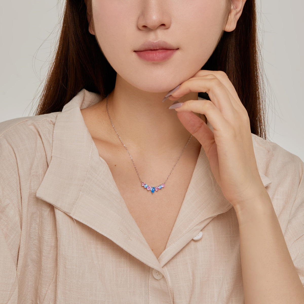 [GALE]Dainty Colorful Heart Necklace