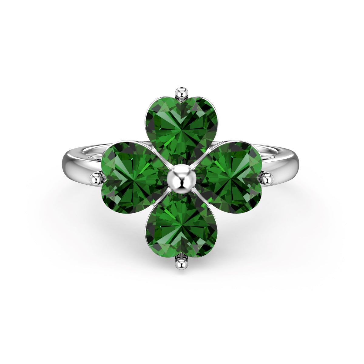 [GALE]Heart-shaped Four-Leaf Clover Ball Ring