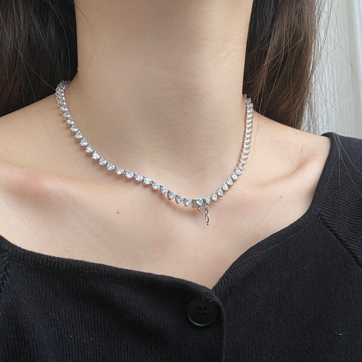 [GALE]Ornate Heart Cut Tennis Necklace