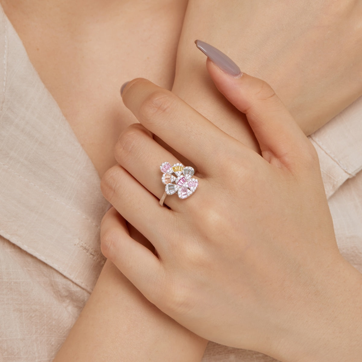 [GALE]Sparkling Colorful Water Drop Shape Daily Ring
