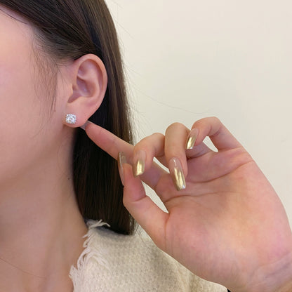 [GALE]Classic Round Center Stone Stud Earrings
