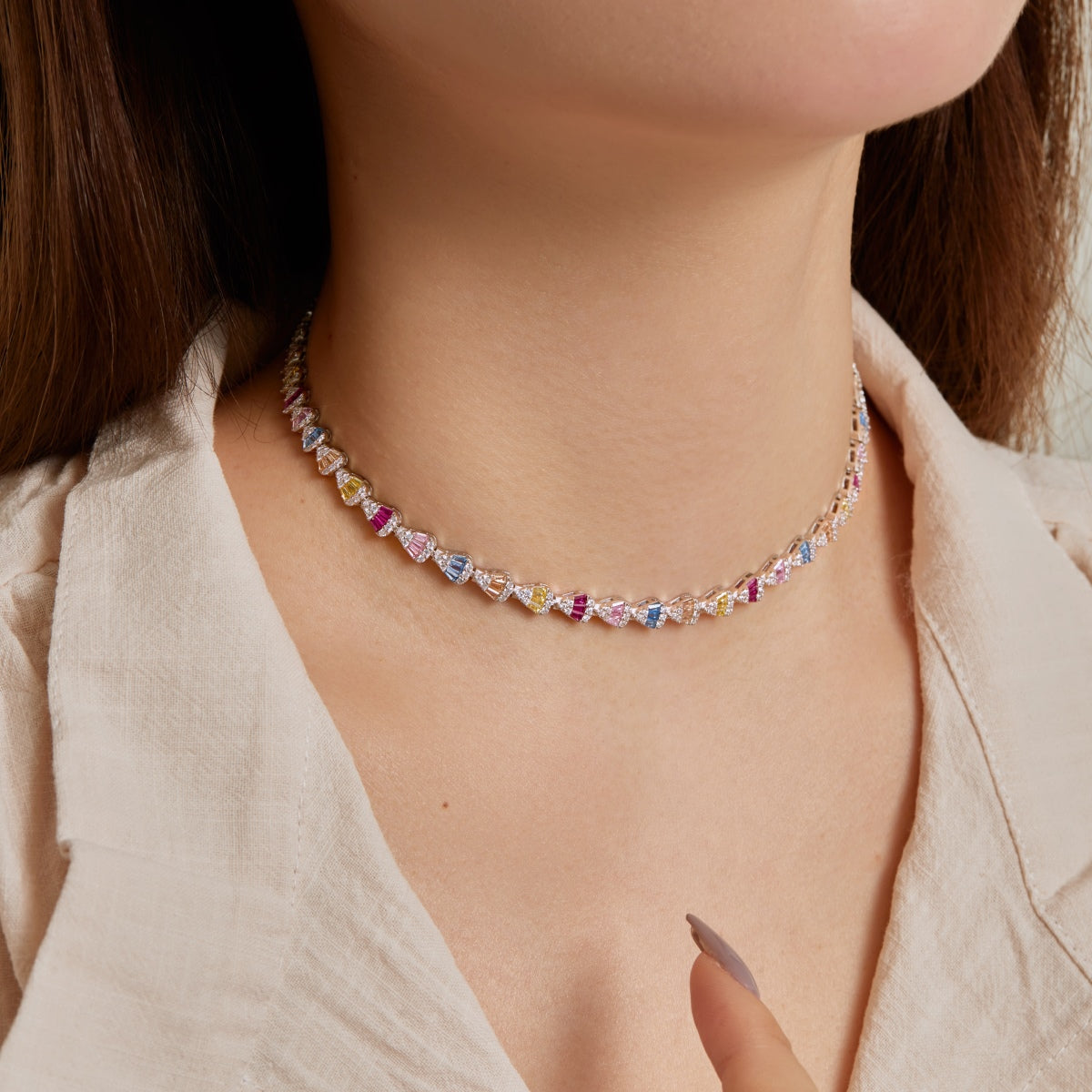 [GALE]Radiant Colorful Rainbow Necklace