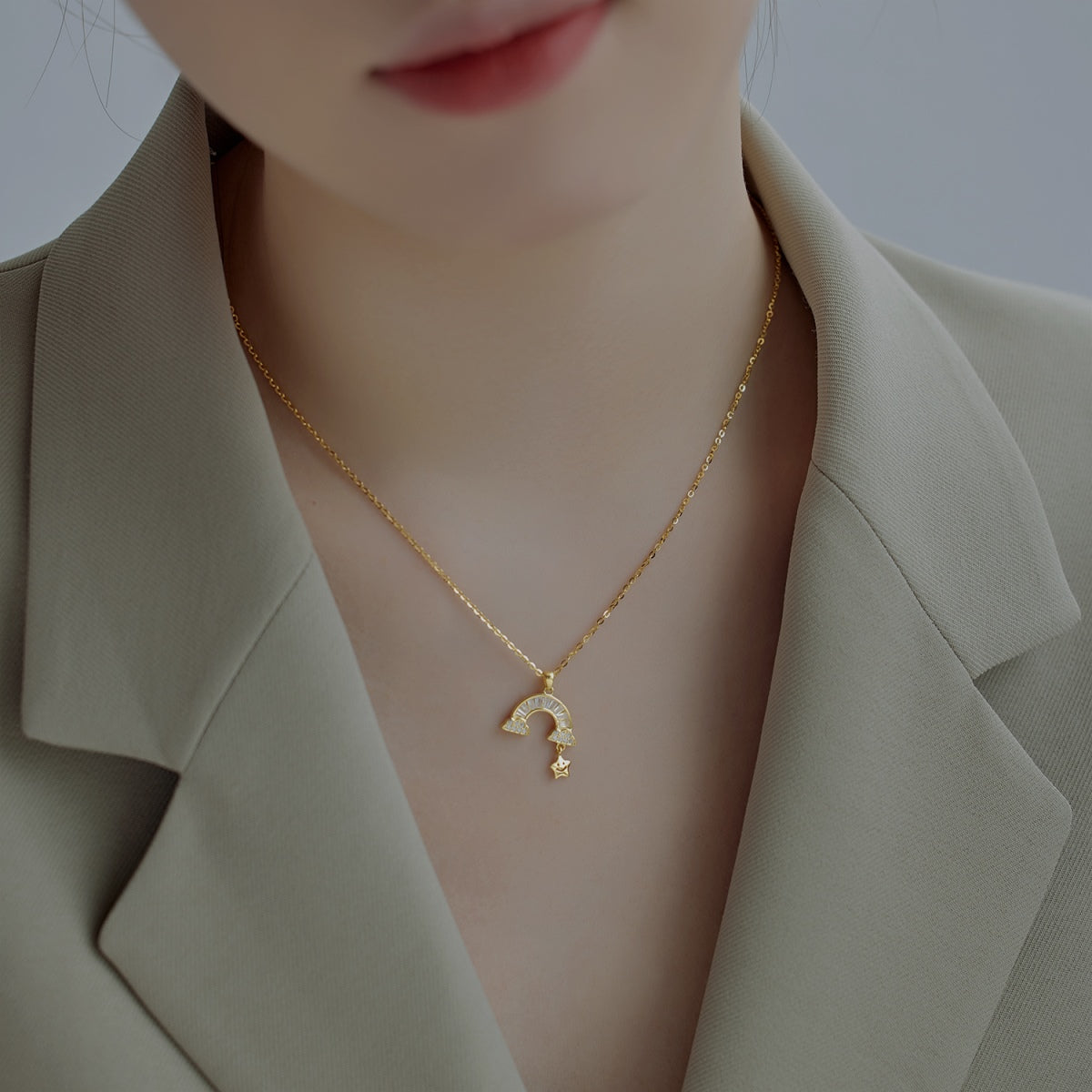 [GALE]Unique Rainbow Star Necklace
