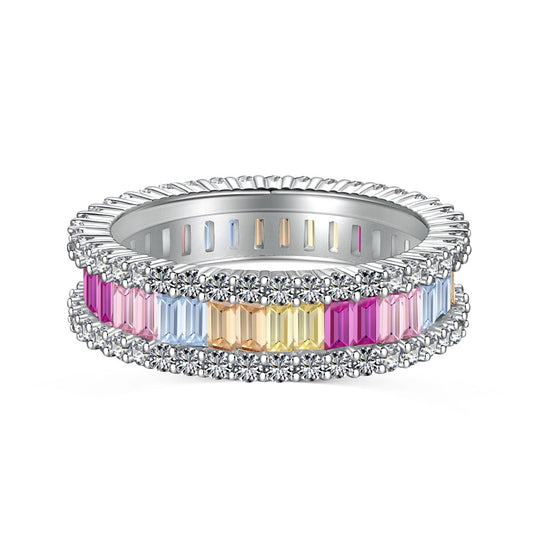 [GALE]Dainty Kaleidoscopic Emerald Cut Daily Ring