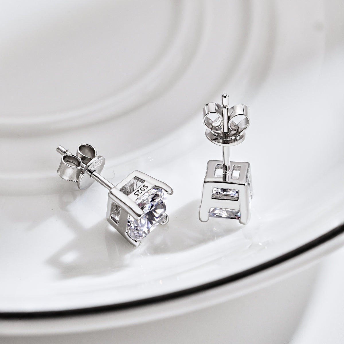 [GALE]1.0 Carat Radiant Princess Cut Wedding Earrings