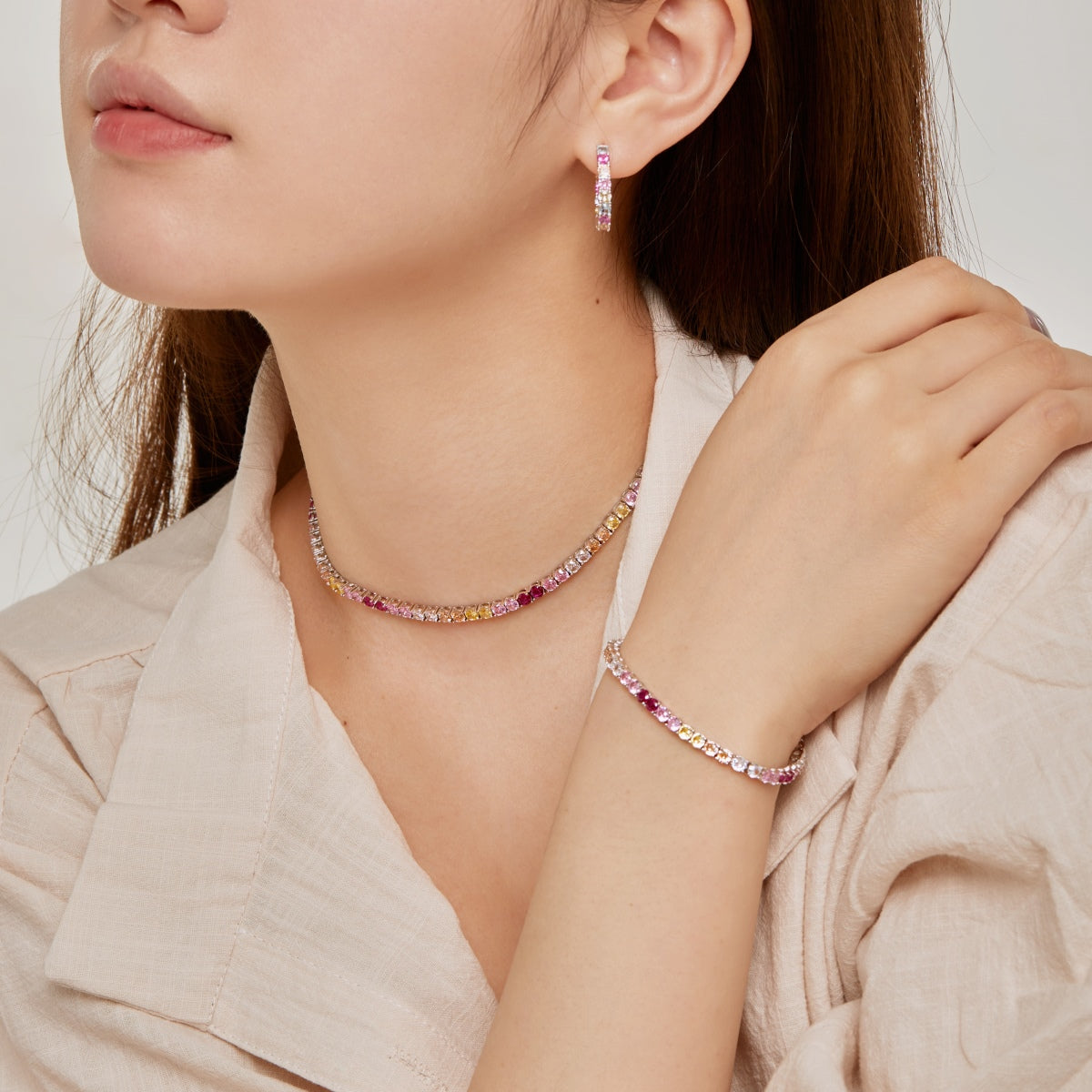 [GALE]Delicate Colorful Tennis Necklace