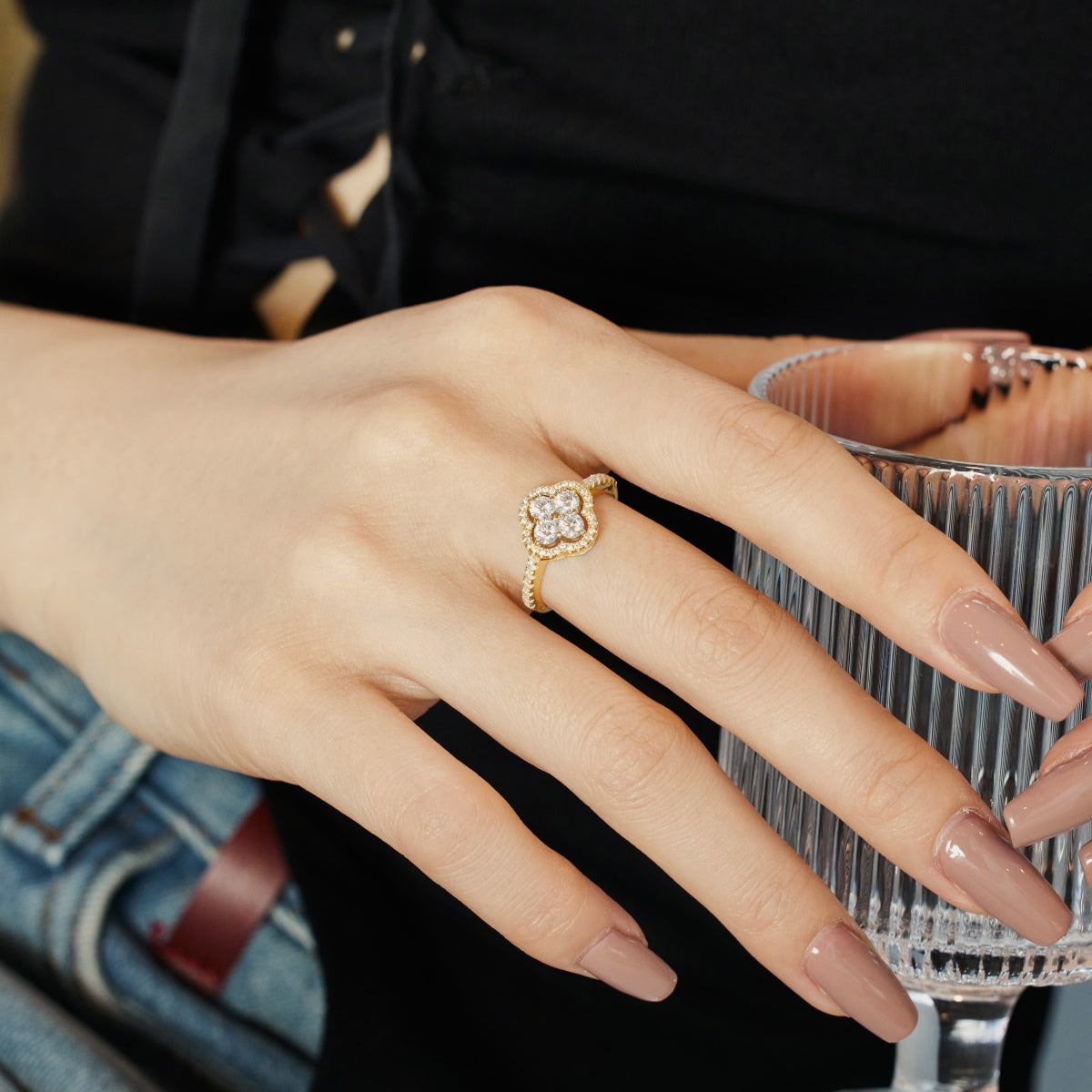 [GALE]Four Leaf Clover Flower Design Ring
