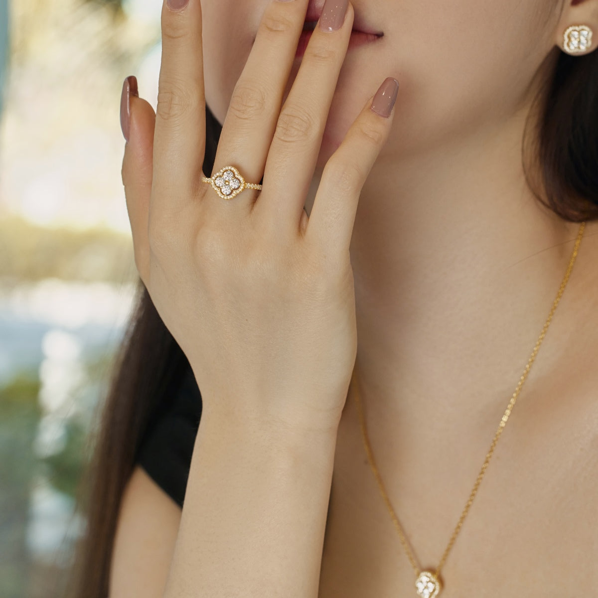[GALE]Four Leaf Clover Flower Design Ring