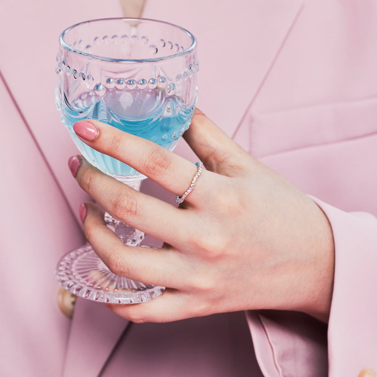 [GALE]Dainty Colorful Round Cut Party Ring