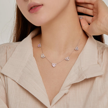 [GALE]Sparkling Five Heart Necklace