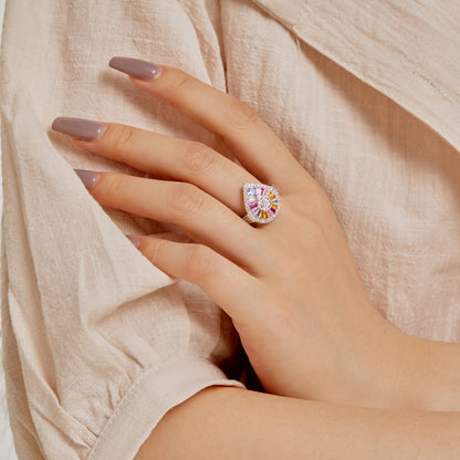 [GALE]Elegant Colorful Water Drop Shape Banquet Ring