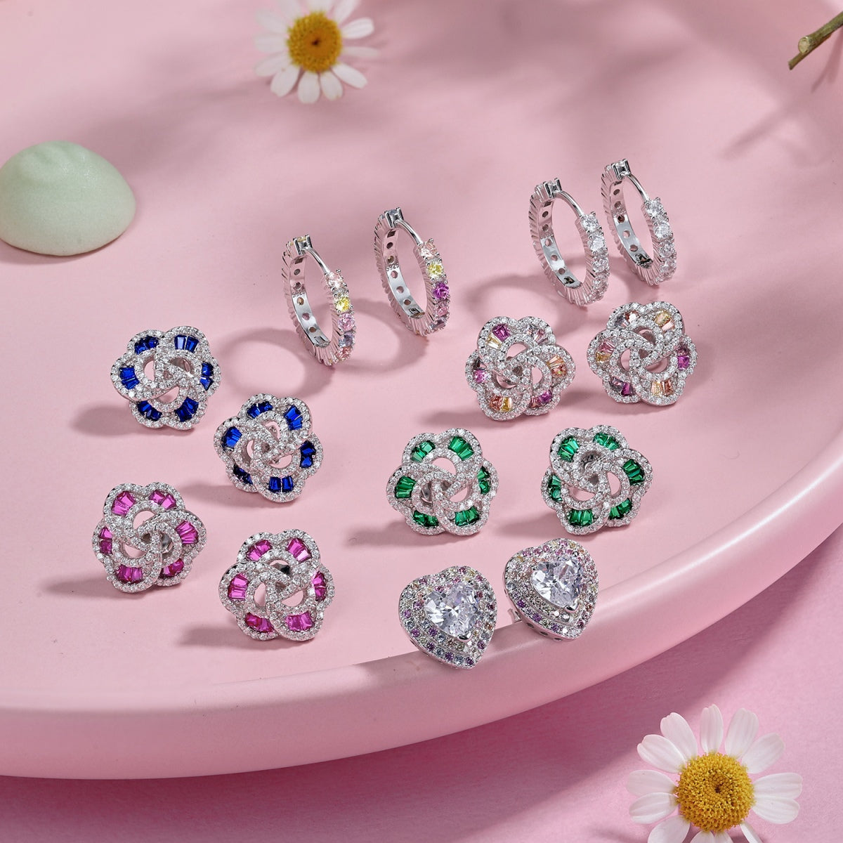 [GALE]Radiant Colorful Round Cut Earrings