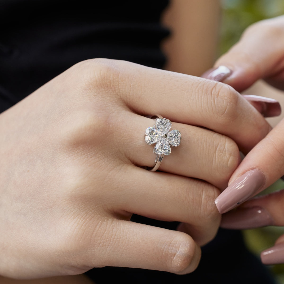 [GALE]Heart-shaped Four-Leaf Clover Ball Ring