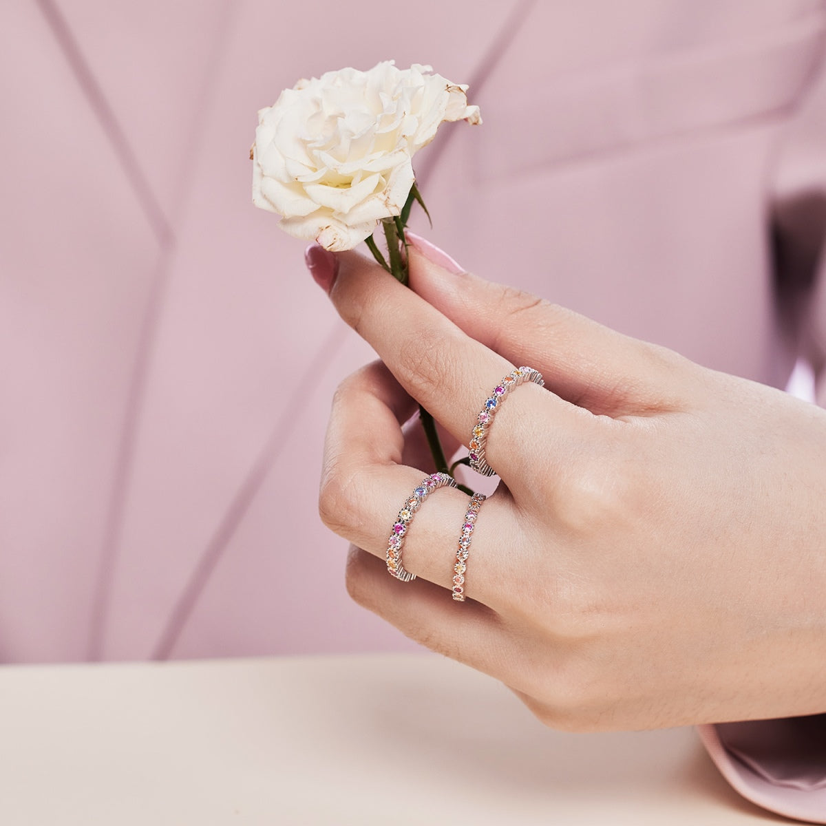 [GALE]Sparkling Colorful Round Cut Tennis Ring