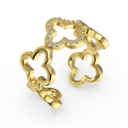 [GALE]Hollow Design Four-Leaf Clover Flower Shape Ring