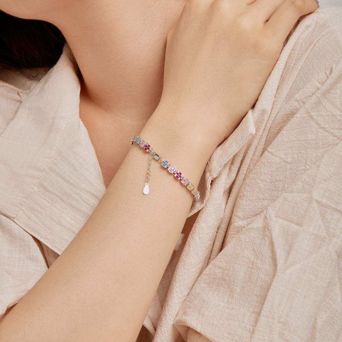 [GALE]Delicate Colorful Emerald Cut Daily Bracelet