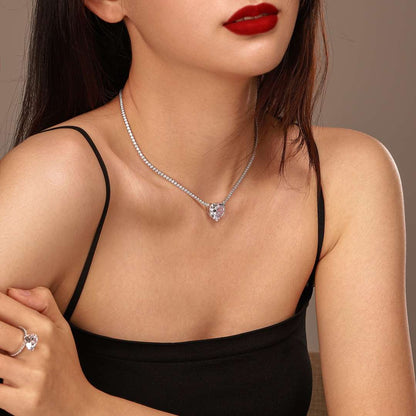 [GALE]8.0 Carat Versatile Colorful Sweet Heart-Shaped Tennis Necklace