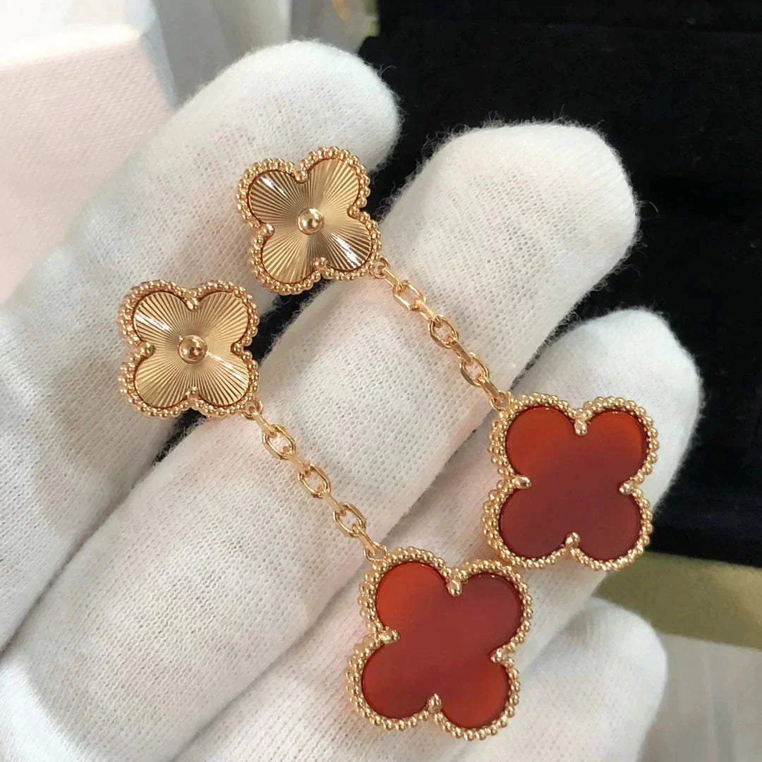 [GALE]CLOVER 2 MOTIF  LASER CARNELIAN EARRINGS