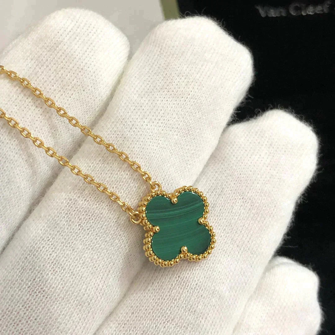 [GALE]CLOVER 15MM MALACHIT EINZELNE BLÜTEN-HALSKETTE