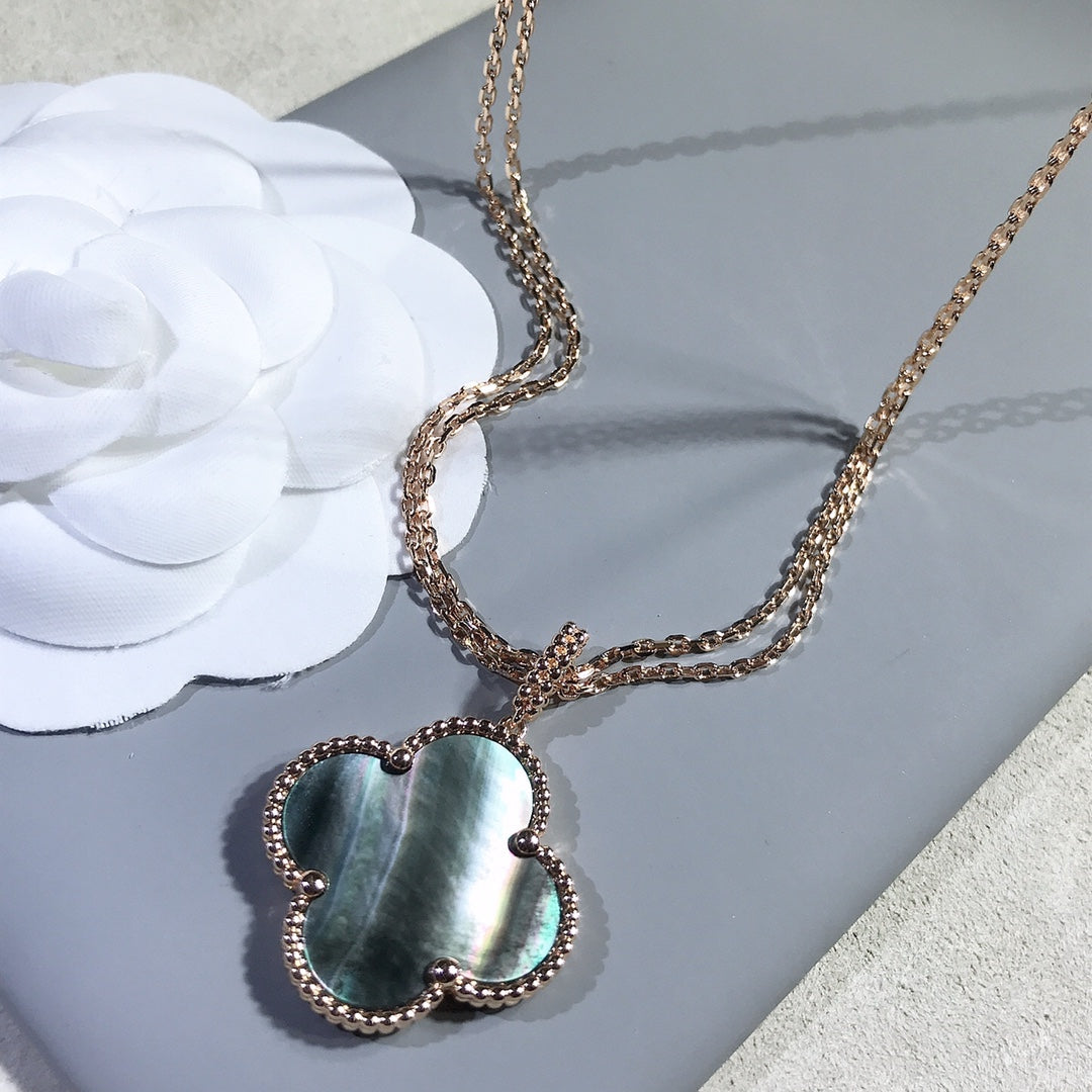 [GALE]CLOVER 25MM GOLD DARK MOP BIG CLOVER NECKLACE