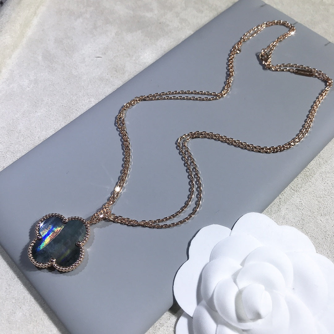 [GALE]CLOVER 25MM GOLD DARK MOP BIG CLOVER NECKLACE