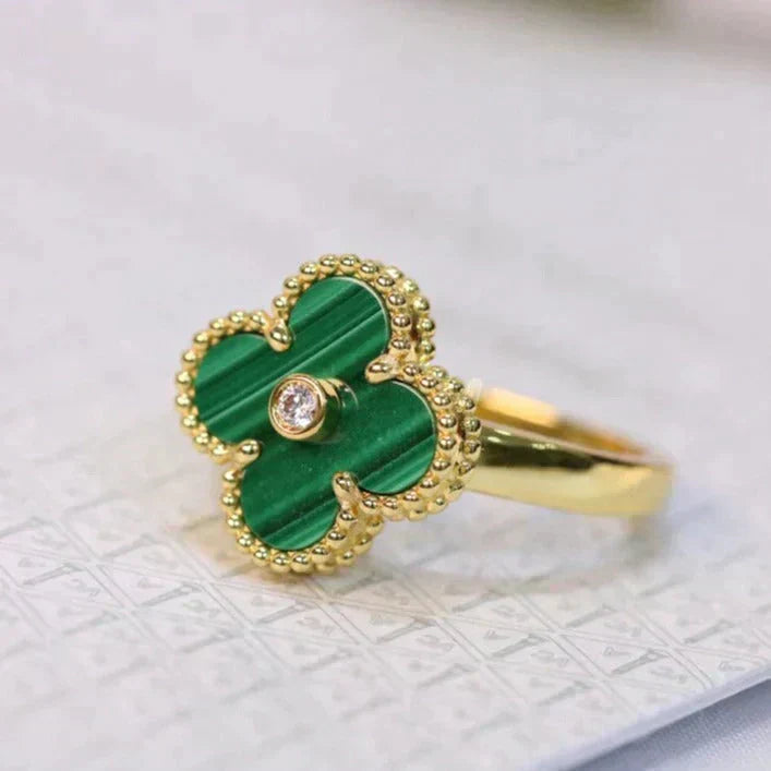 [GALE]CLOVER MALACHIT RING GOLD DIAMOND