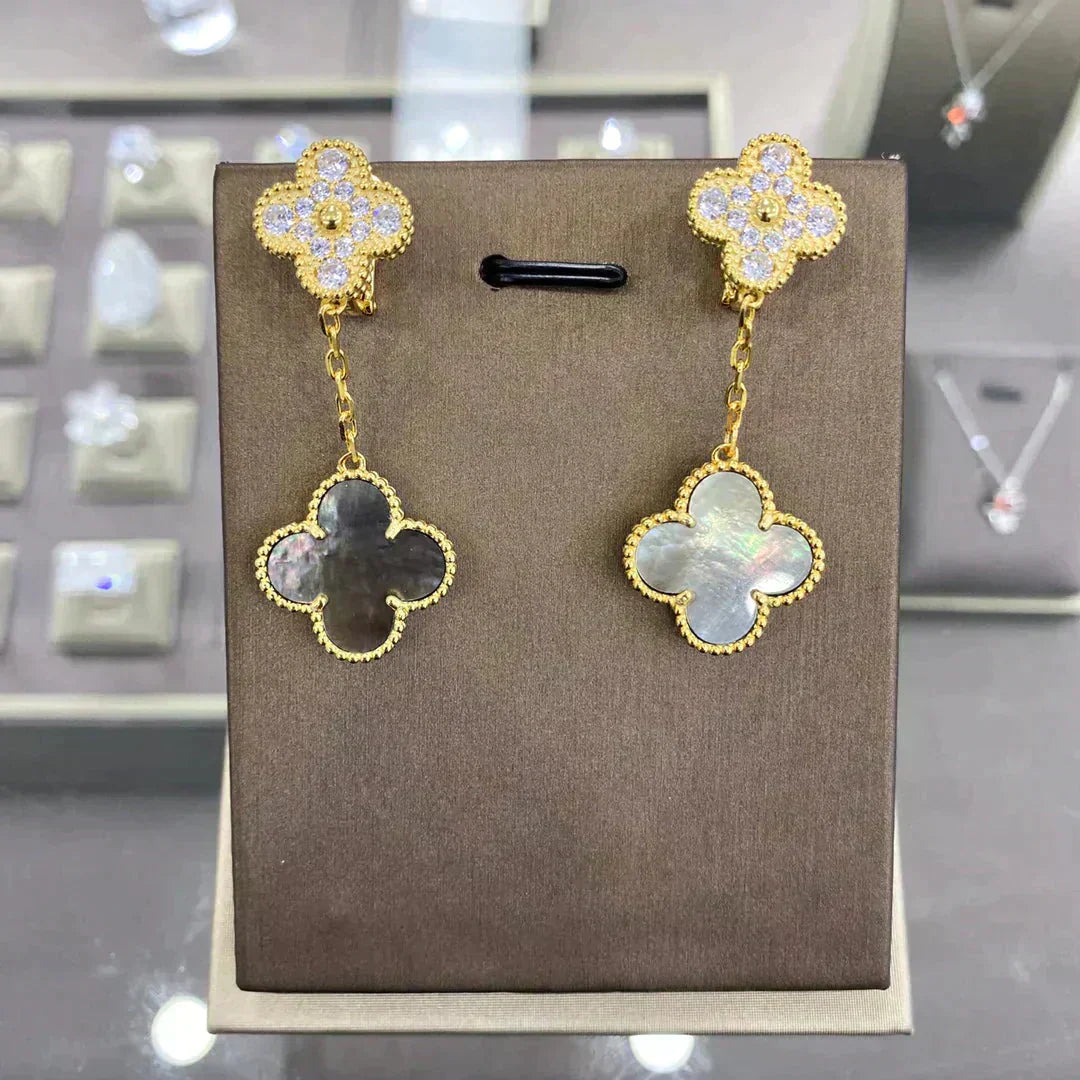 [GALE]CLOVER 2 MOTIFS DIAMANT-OHRRINGE (MEHRERE AUSWAHLMÖGLICHKEITEN)