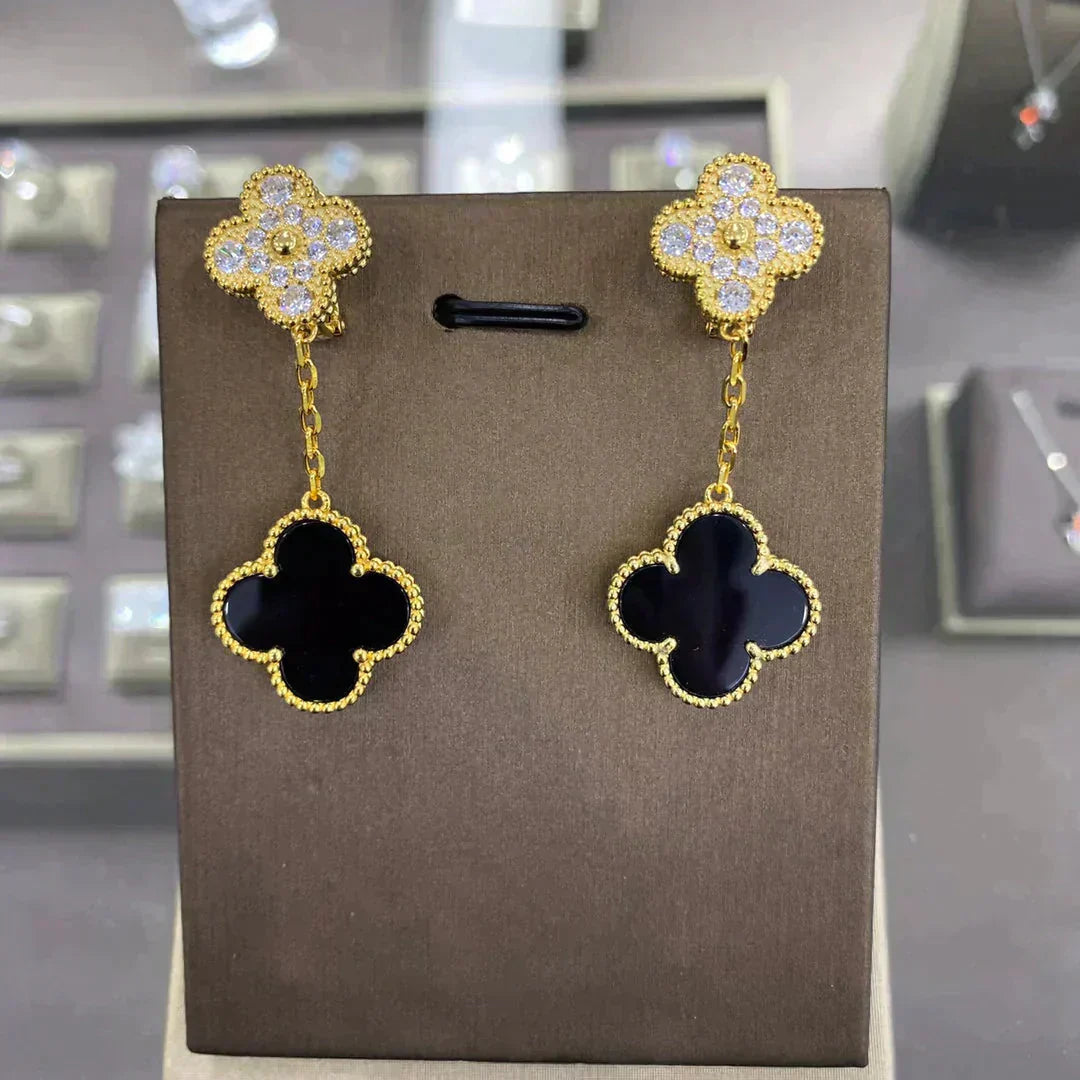 [GALE]CLOVER 2 MOTIFS DIAMANT-OHRRINGE (MEHRERE AUSWAHLMÖGLICHKEITEN)