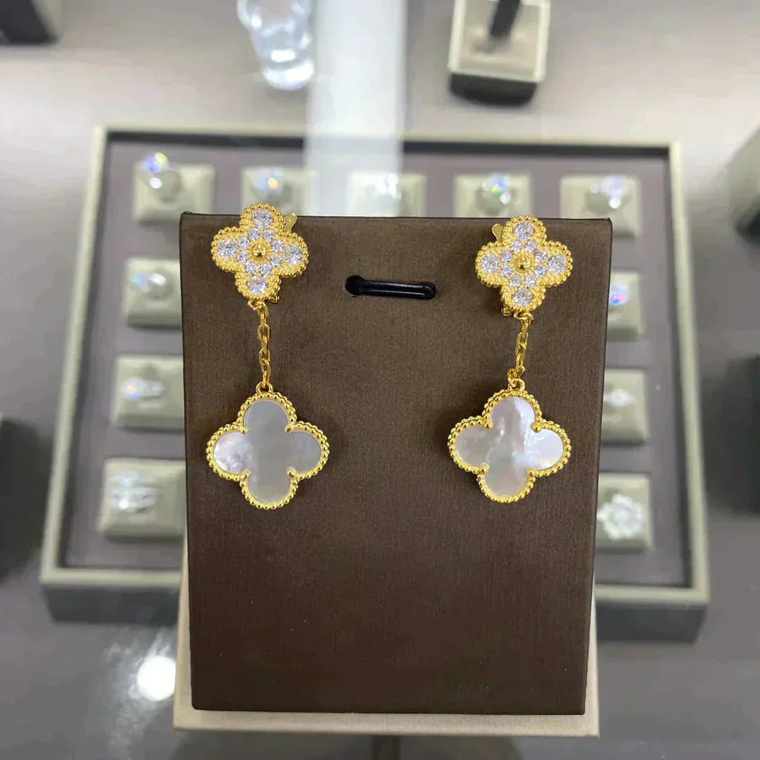 [GALE]CLOVER 2 MOTIFS DIAMANT-OHRRINGE (MEHRERE AUSWAHLMÖGLICHKEITEN)