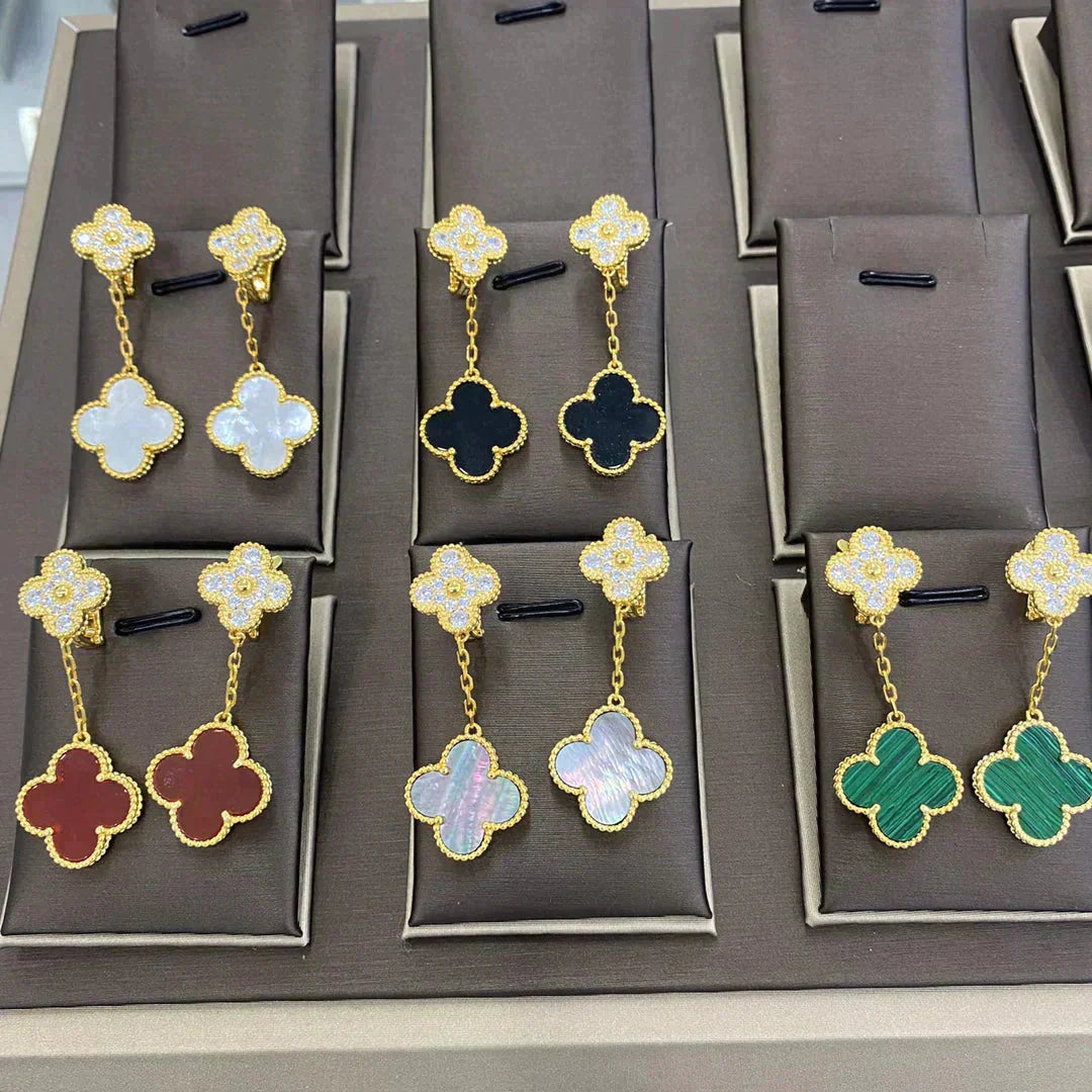 [GALE]CLOVER 2 MOTIFS DIAMANT-OHRRINGE (MEHRERE AUSWAHLMÖGLICHKEITEN)
